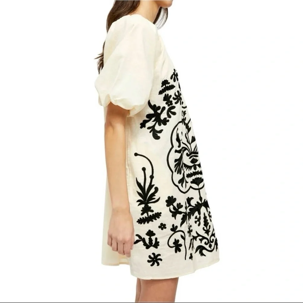 Free People Fiona Embroidered Mini Dress Ivory Combo size XS